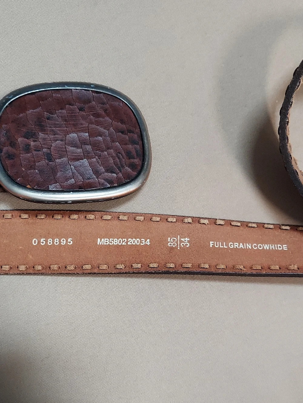 Fossil Belt, Size 32-35 Brown Resin Buckle, Cowhide Leather